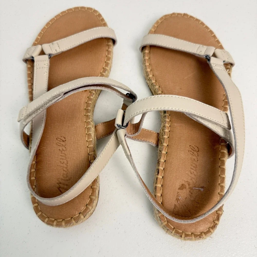 Madewell The Hallie Espadrille Sandal in Leather Pale Oyster Cream Womens 7